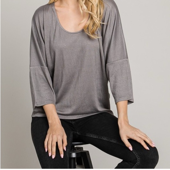 Cerule Gray Crinkle Knit Lace Back Top | Relaxed Fit Soft NWT XL - Picture 5 of 8